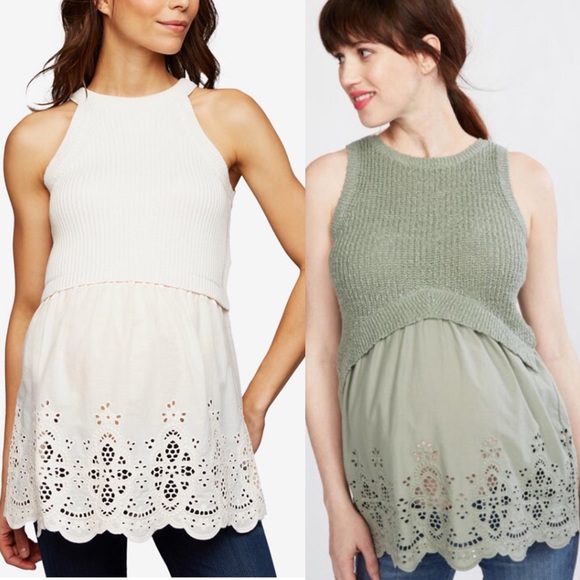 Pregnancy sweater A Pea In The Pod Eyelet Mixed Media Sweater Top - Picture 2 of 8